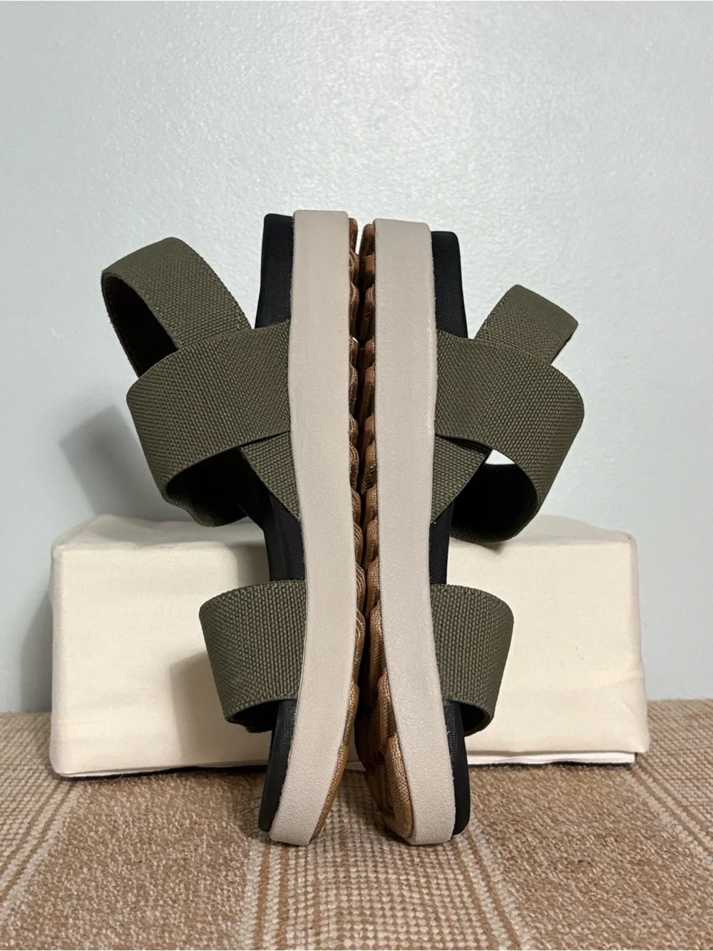Keen Women’s Elle Backstrap Strap in Dusty Olive, Sporty Platform Wedge—  Size-7